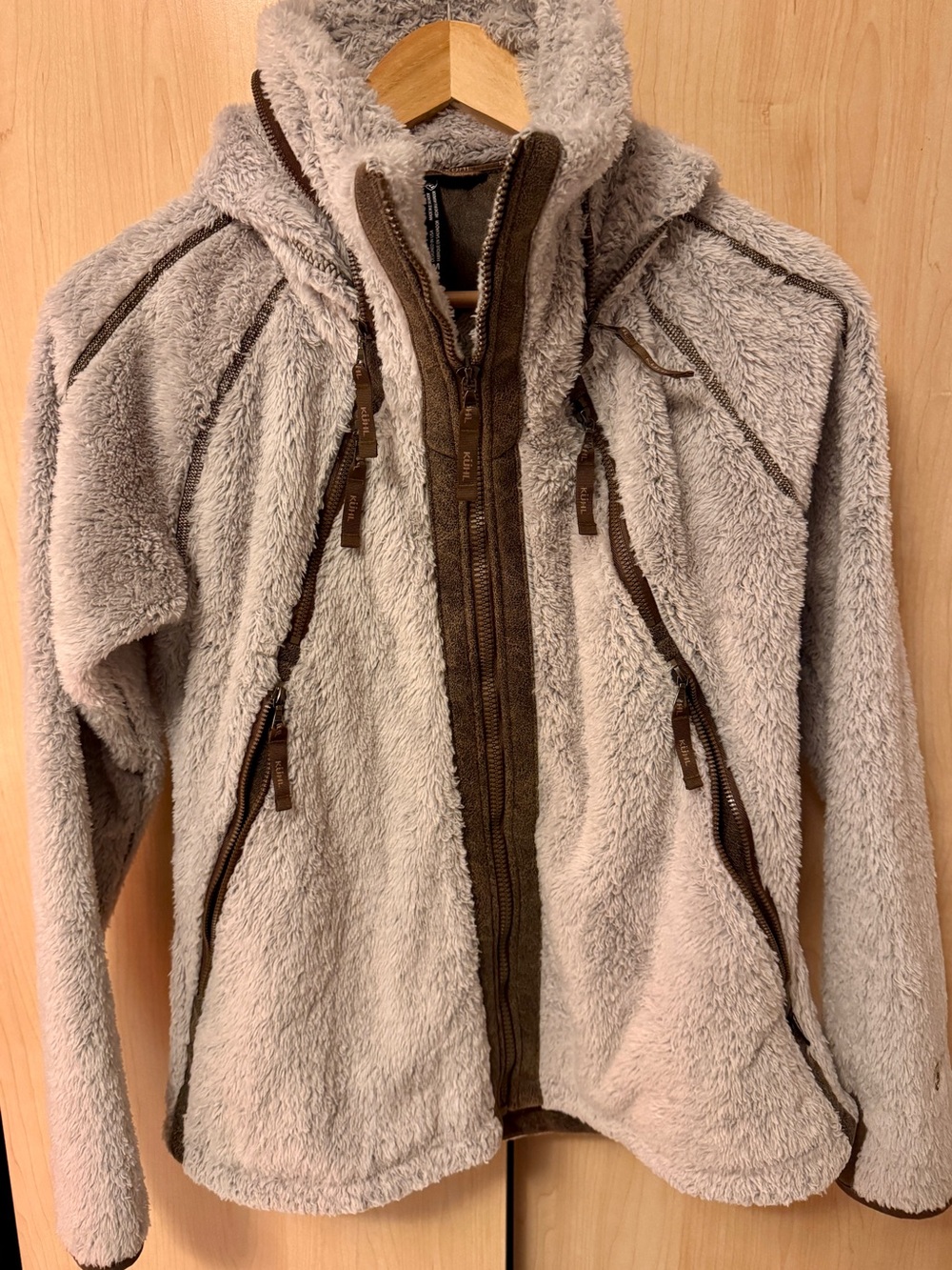 Kuhl Women's Light Gray Fleece Jacket with Brown Trim